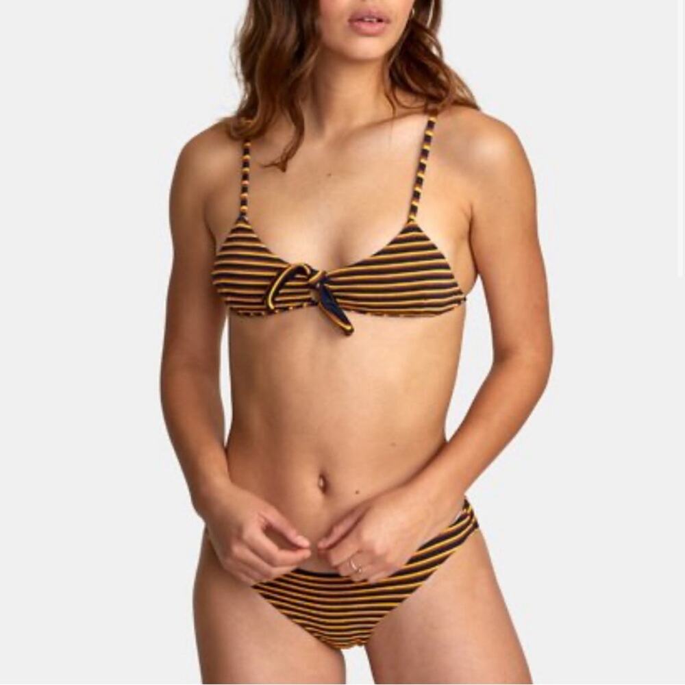 RVCA Bondi Stripe Knot Tri - Textured Stripe Bikini Two Piece Swimsuit Size XL